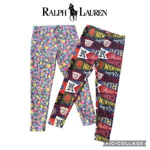 Polo Ralph Lauren girls floral / logo flags leggings bundle lot set size small